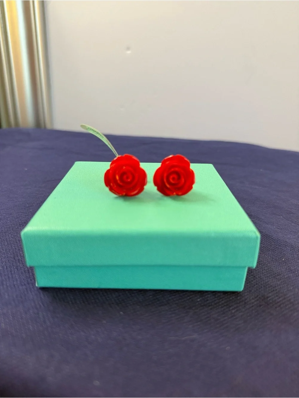 Lola Rose Flower Cufflinks Red Enamel Silver Tone Novelty Wedding Gift NWT